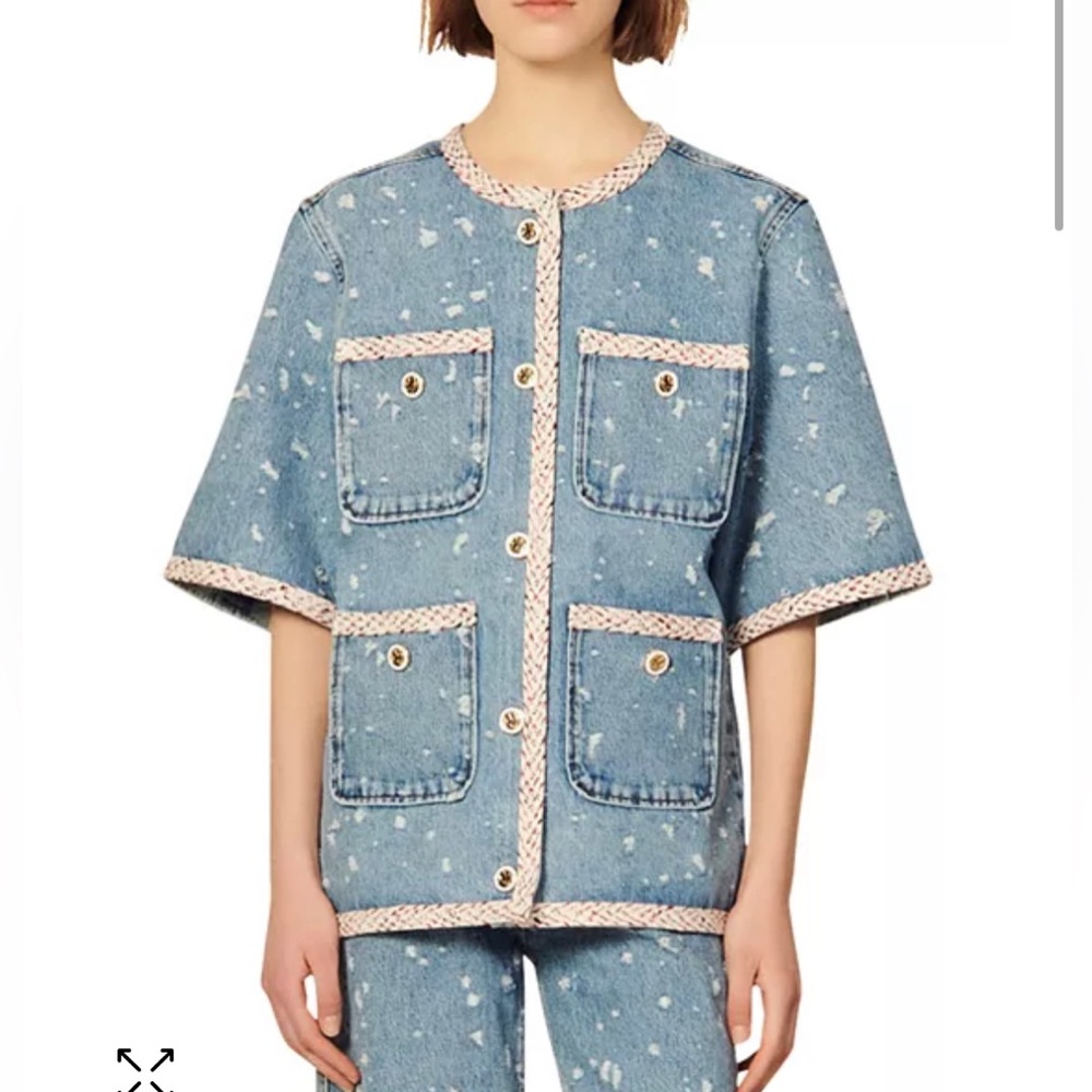SANDRO  Lorette Distressed Short Sleeve Demin Jacket NWT